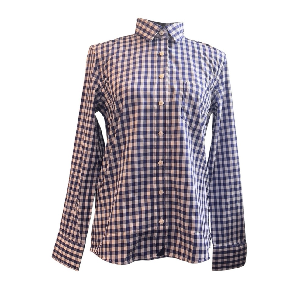 UNTUCKit Belleza Button Shirt Navy Blue White‎ Gingham Check Size 2R Long Sleeve